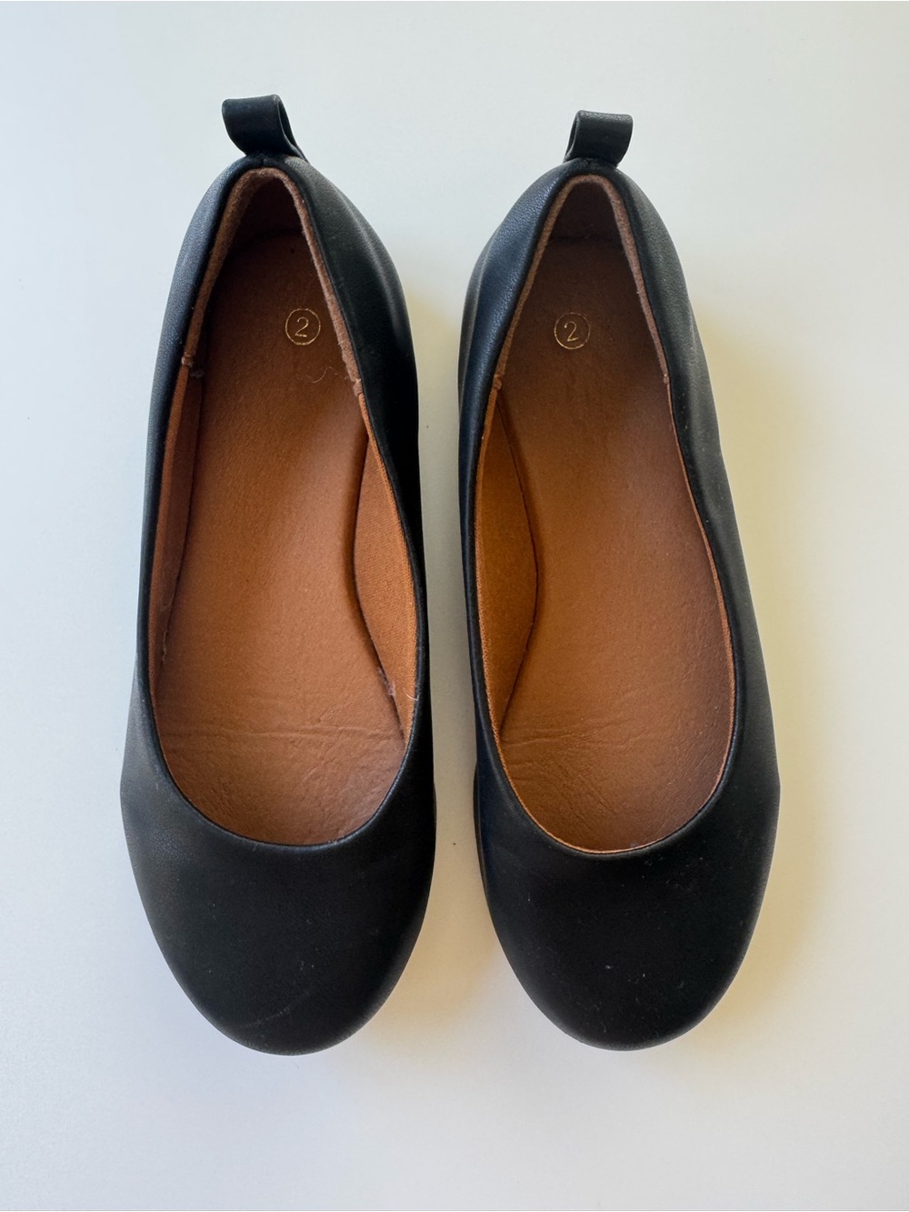 Amazon Kids Black Ballet Flats with Brown Insole girls size 2